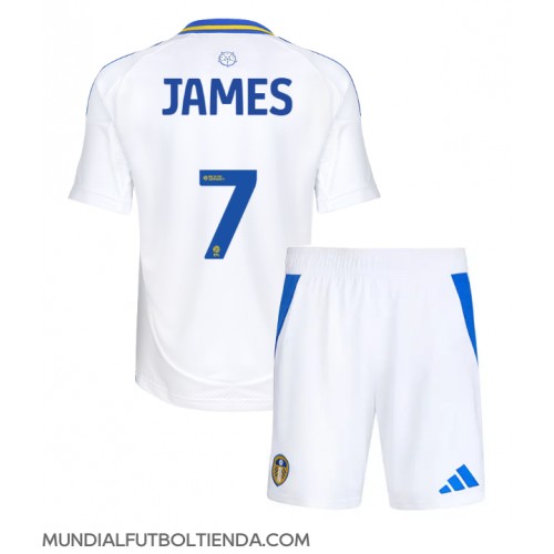 Camiseta Leeds United Daniel James #7 Primera Equipación Replica 2024-25 para niños mangas cortas (+ Pantalones cortos)